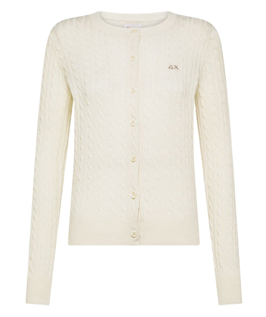 SUN68 Cardigan a Trecce  K45248 Bianco Panna