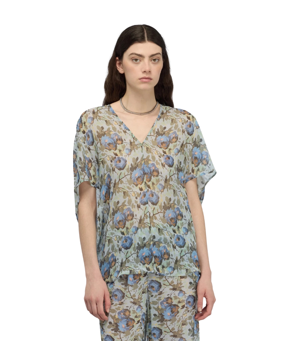 Semicouture Blusa in Fantasia Floreale Placida Y6SS01 Azzurro