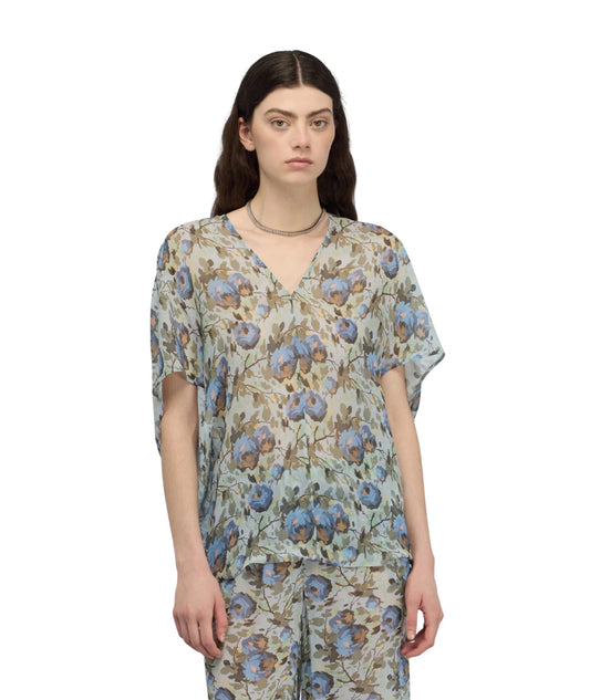 Semicouture Blusa in Fantasia Floreale Placida Y6SS01 Azzurro