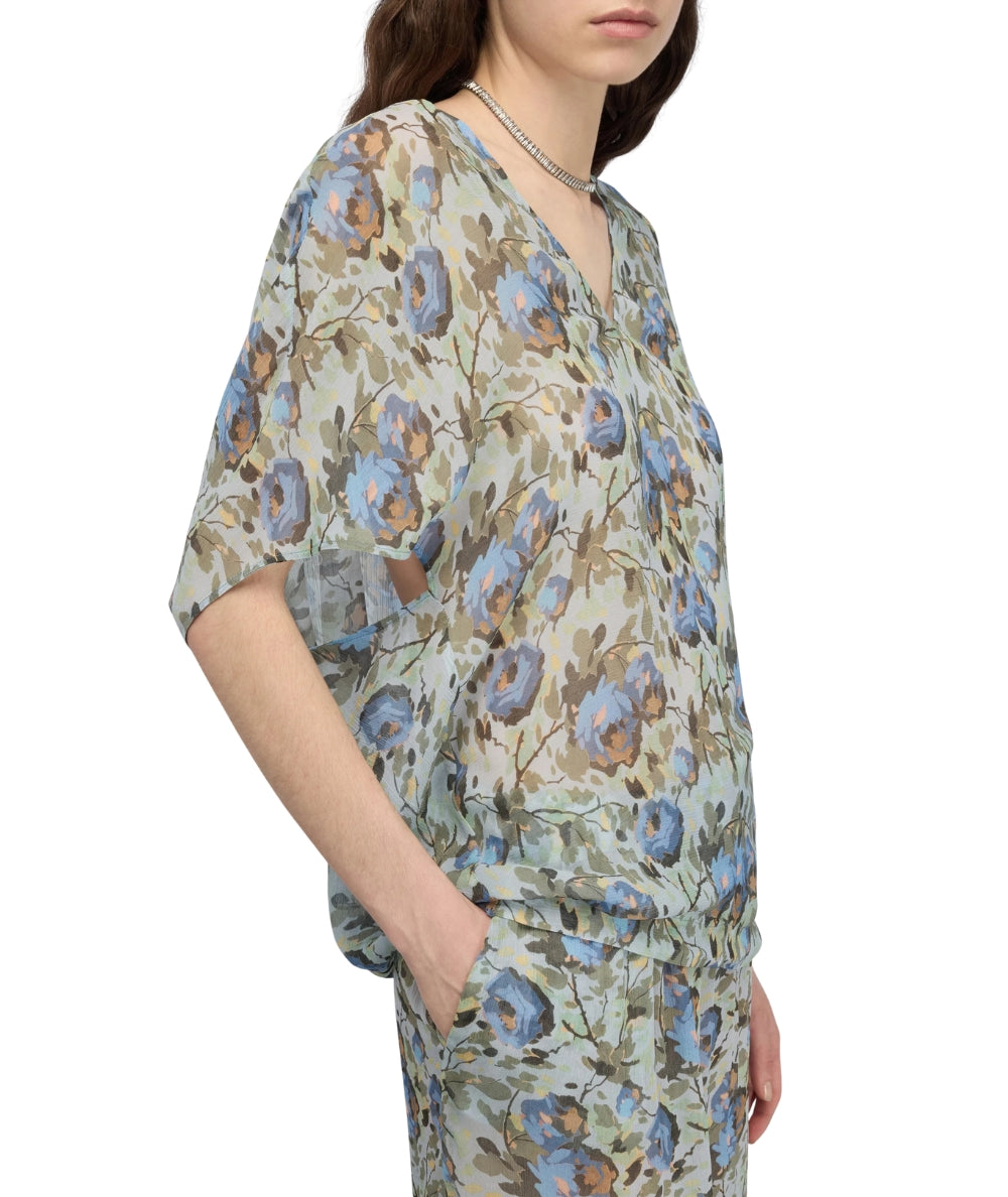 Semicouture Blusa in Fantasia Floreale Placida Y6SS01 Azzurro