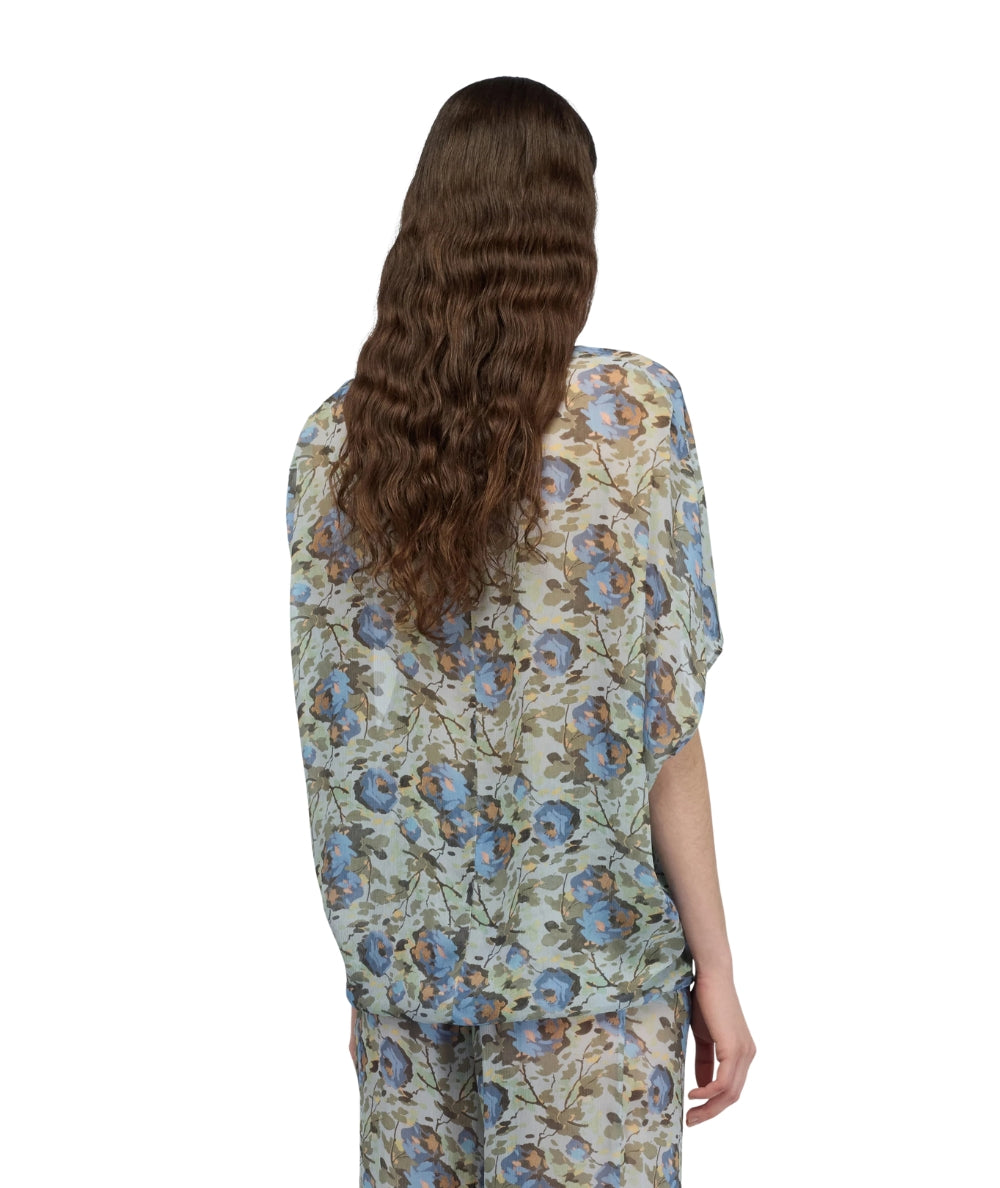 Semicouture Blusa in Fantasia Floreale Placida Y6SS01 Azzurro