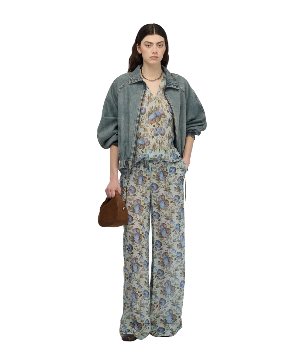 Semicouture Blusa in Fantasia Floreale Placida Y6SS01 Azzurro