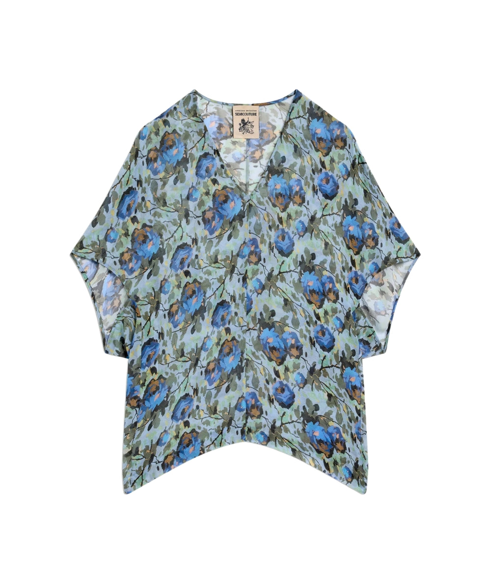Semicouture Blusa in Fantasia Floreale Placida Y6SS01 Azzurro