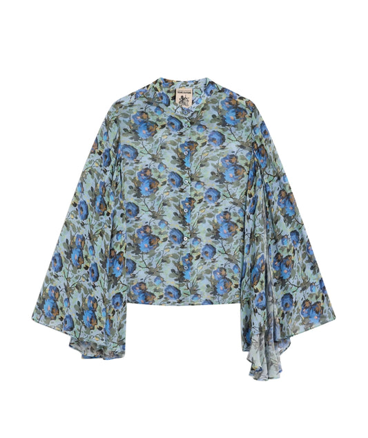 Semicouture Blusa in Viscosa Fantasia Floreale Tahila Y6SS03 Azzurro