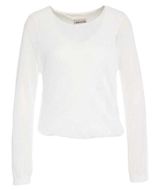 Semicouture Maglia Svasata in Misto Cotone e Seta Camila Y6SD52 Bianco
