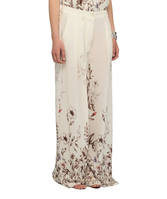 Semicouture Pantalone Fantasia Floreale Angeline Y6SS59 Bianco Marrone