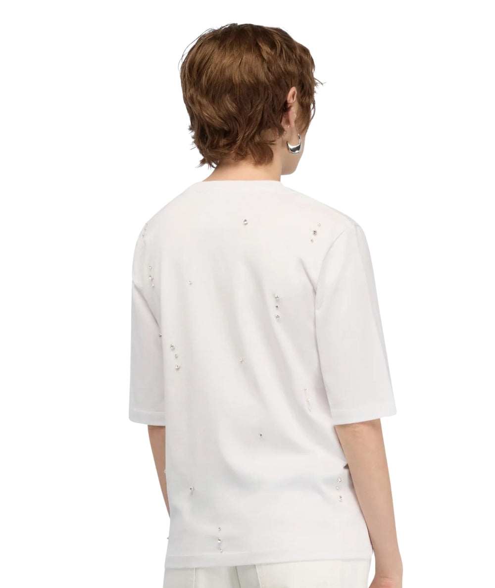 Semicouture T-shirt in Cotone con Strass Cristina Y6SJ05 Bianco