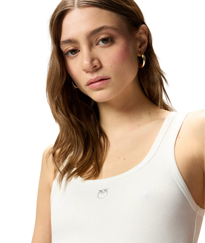 Pinko Canotta a Costine con Logo Dorato Calcolatore 100807 A338 Bianco