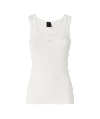 Pinko Canotta a Costine con Logo Dorato Calcolatore 100807 A338 Bianco