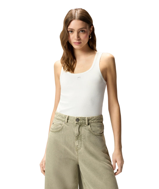Pinko Canotta a Costine con Logo Dorato Calcolatore 100807 A338 Bianco