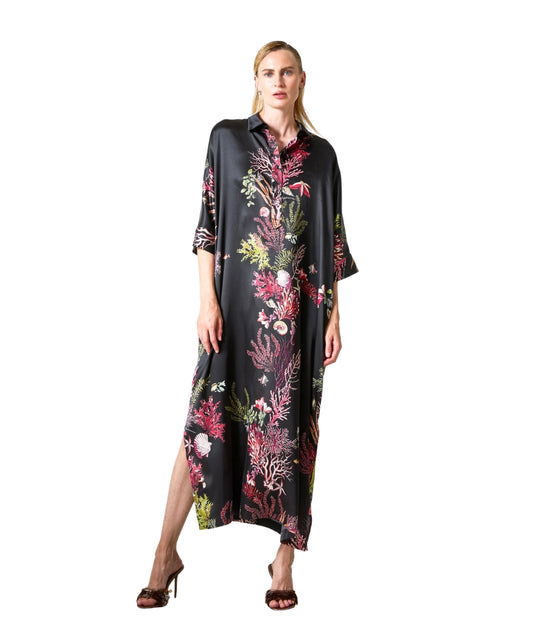 Shirtaporter Abito Lungo in Seta Fantasia Coralli DR4009 Nero