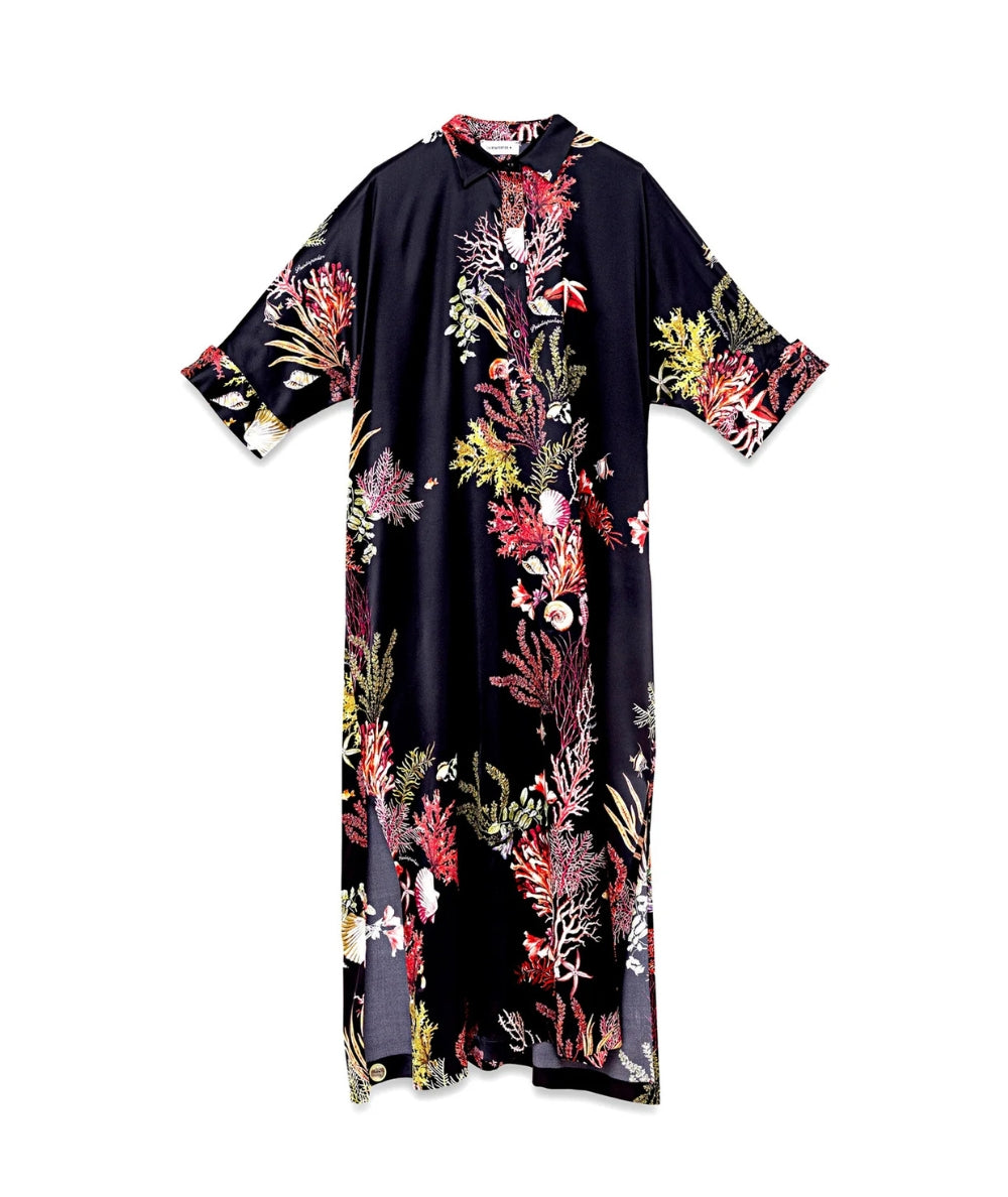 Shirtaporter Abito Lungo in Seta Fantasia Coralli DR4009 Nero