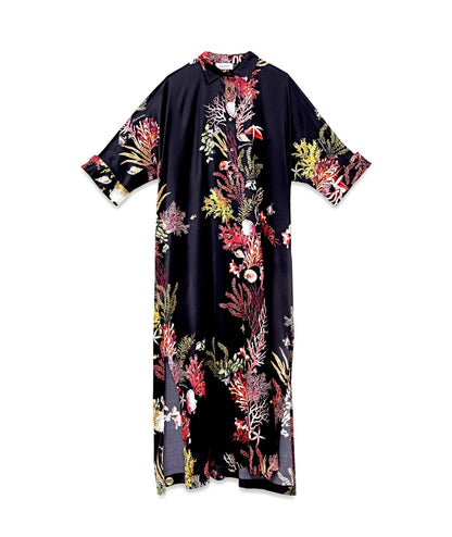 Shirtaporter Abito Lungo in Seta Fantasia Coralli DR4009 Nero