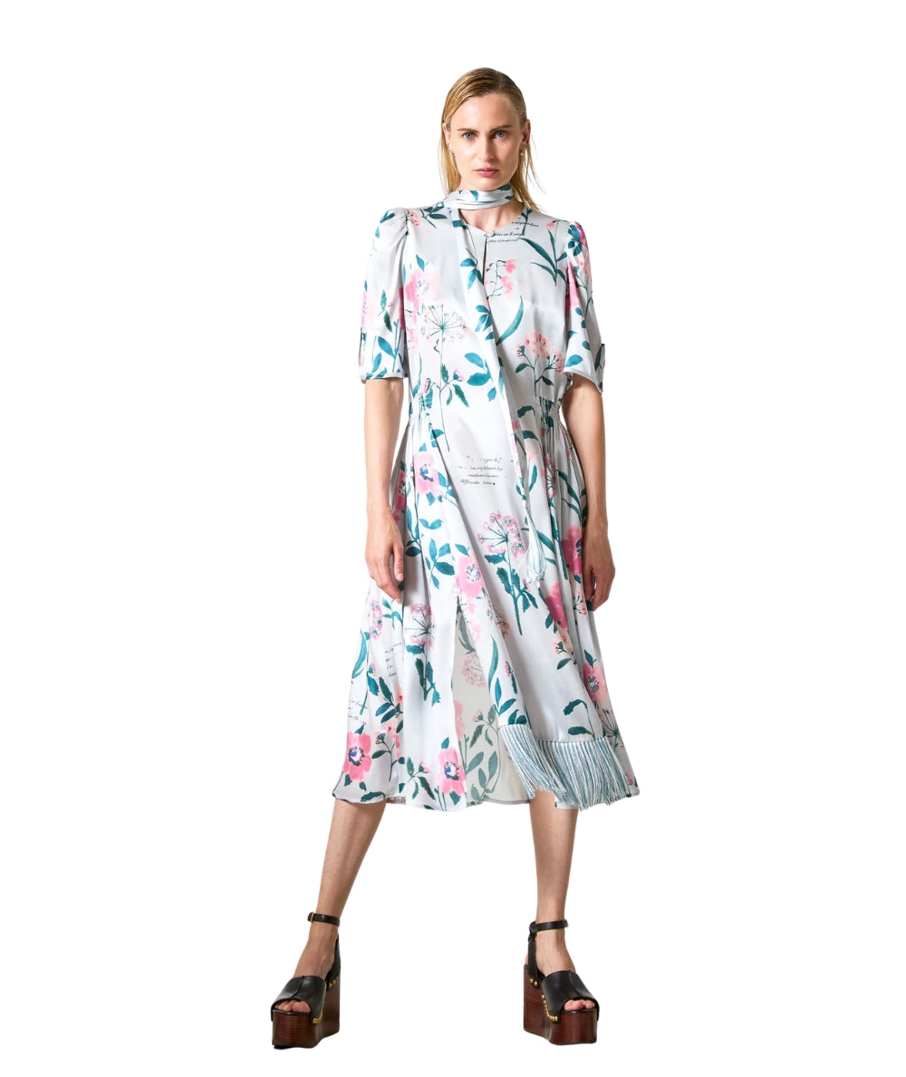Shirtaporter Abito in Seta Fantasia e Frange DR4007 Azzurro
