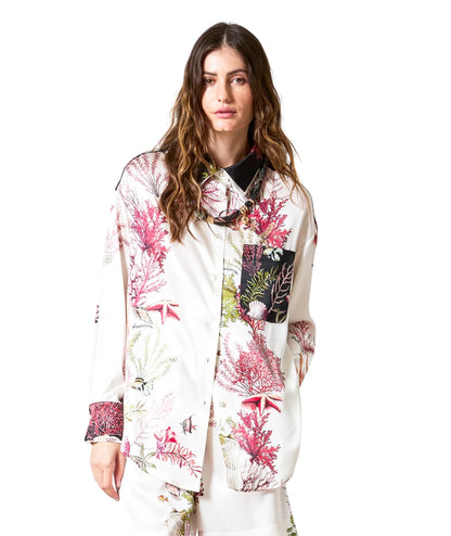 Shirtaporter Camicia in Seta Fantasia Corallo SH4056 Bianco Nero