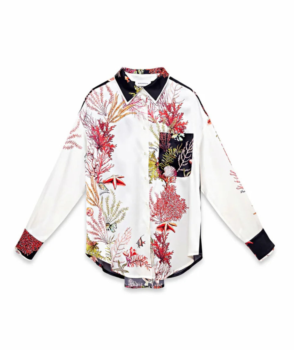 Shirtaporter Camicia in Seta Fantasia Corallo SH4056 Bianco Nero