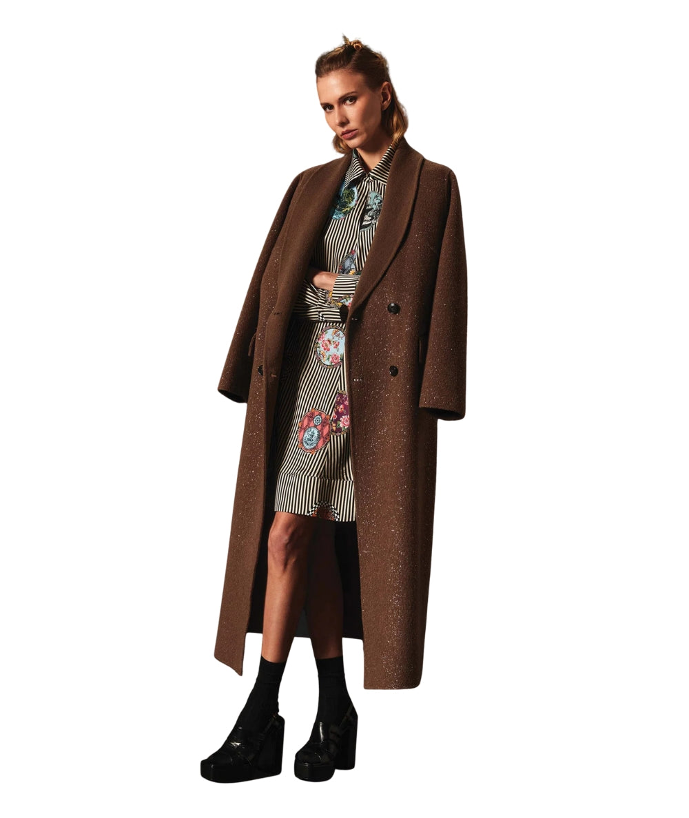 Shirtaporter Cappotto Lungo con Strass JA3750 Marrone Noce