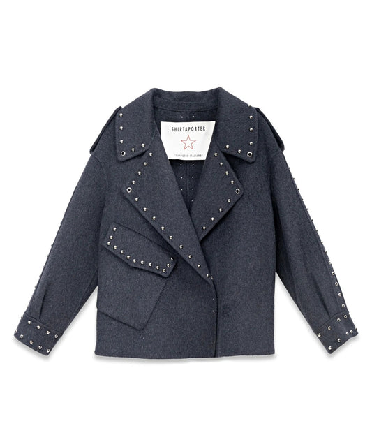 Shirtaporter Giacca Biker con Borchie JA3729 Grigio 