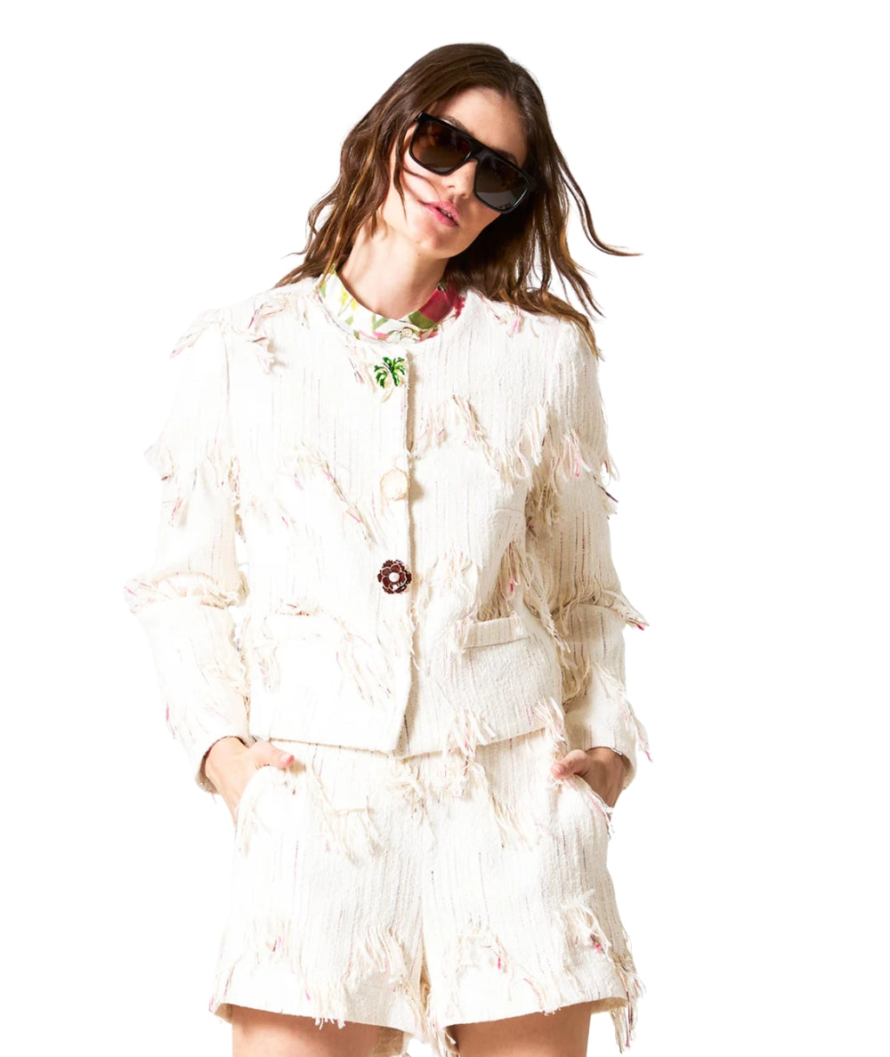 Shirtaporter Giacca in Misto Cotone Cropped JA4039 Bianco Panna