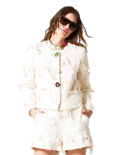 Shirtaporter Giacca in Misto Cotone Cropped JA4039 Bianco Panna