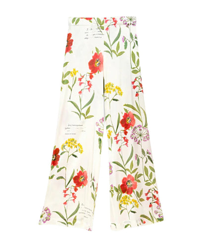 Shirtaporter Pantalone a Palazzo in Seta Fantasia TR4025 Bianco