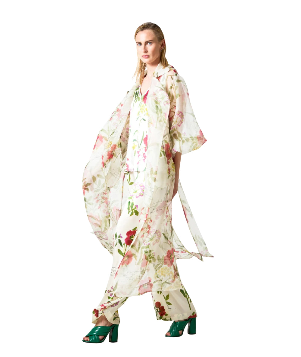 Shirtaporter Trench con Fantasia Floreale in Seta JA4035 Bianco