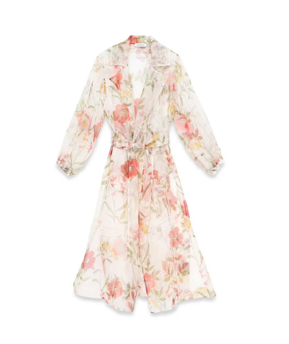 Shirtaporter Trench con Fantasia Floreale in Seta JA4035 Bianco