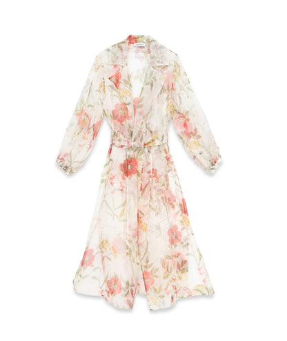 Shirtaporter Trench con Fantasia Floreale in Seta JA4035 Bianco
