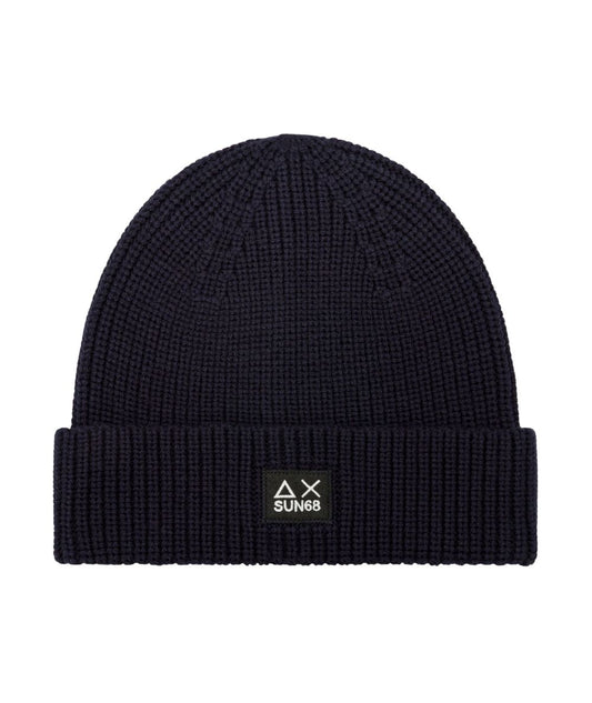 Sun68 Berretto in Misto Lana a Coste Inglesi C46107 Blu Navy
