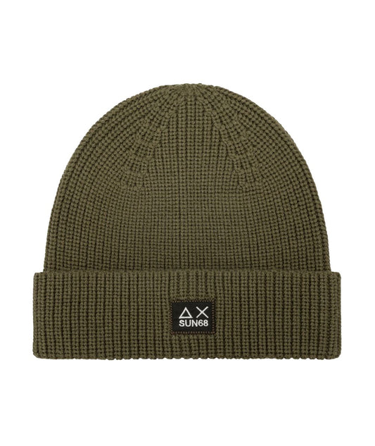 - Sun68 Berretto in Misto Lana a Coste Inglesi C46107 Verde Militare
