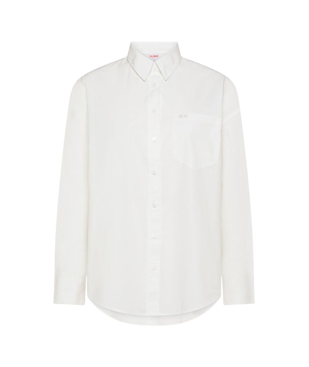 Sun68 Camicia Over Fit Con Colletto in Cotone S36201 Bianco
