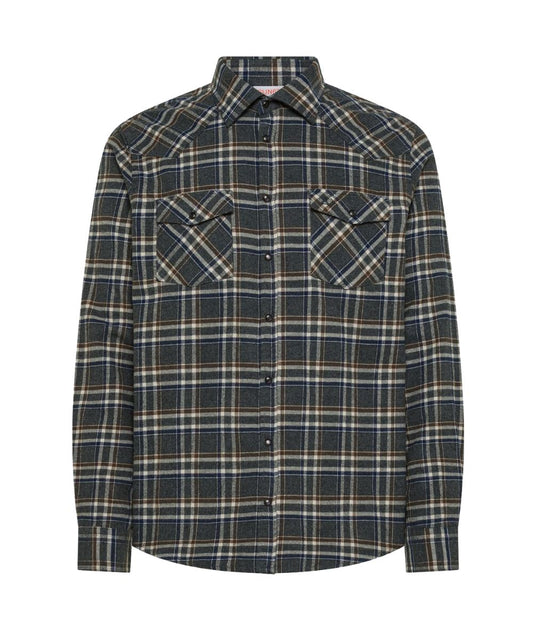 Sun68 Camicia a Quadri in Flanella S46105 Grigio Verde Scuro