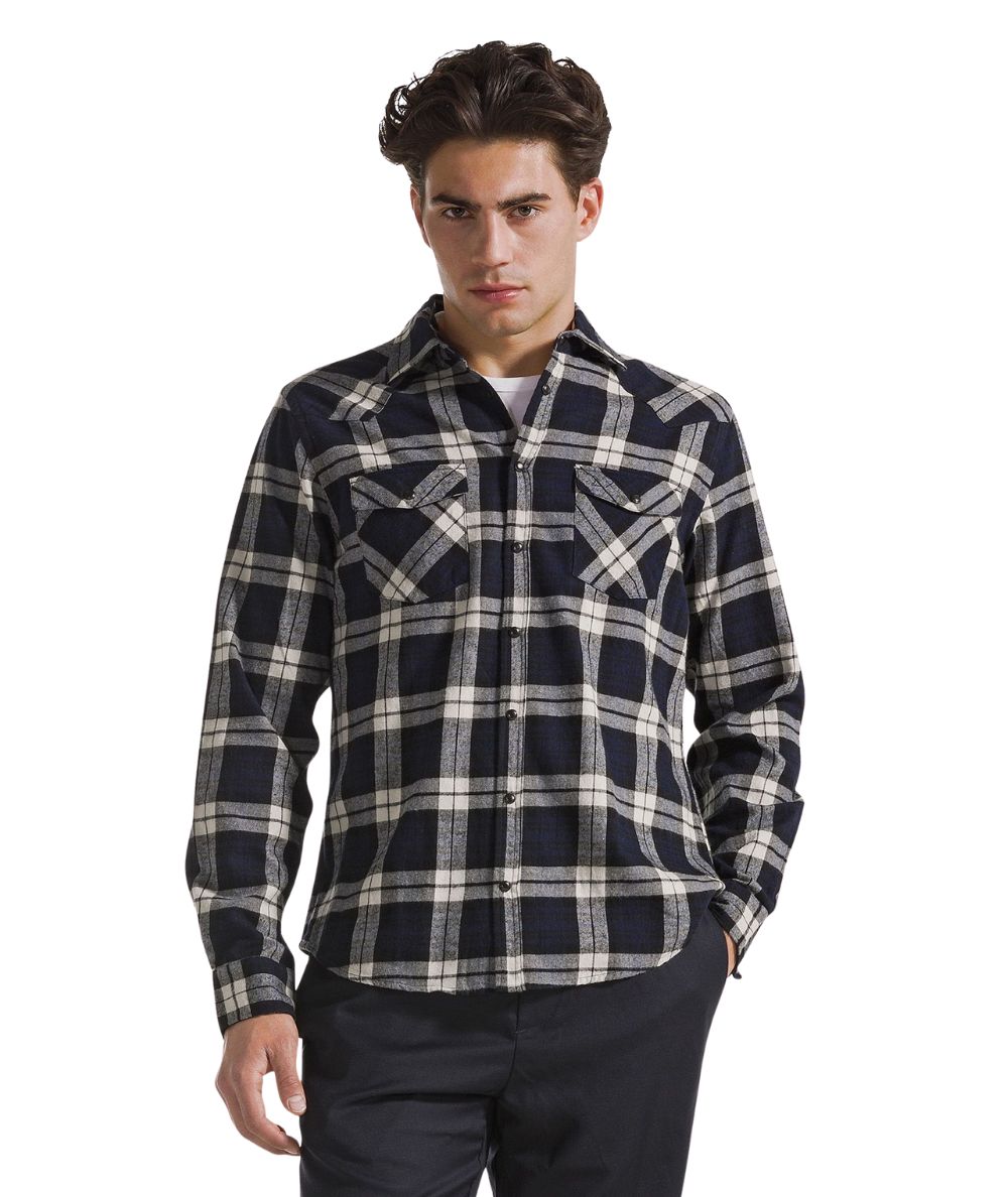 Sun68 Camicia a Quadri in Flanella S46105 Navy Blu Nero