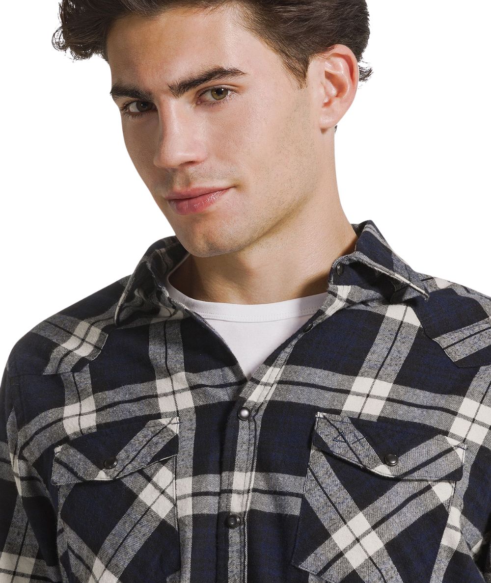 Sun68 Camicia a Quadri in Flanella S46105 Navy Blu Nero