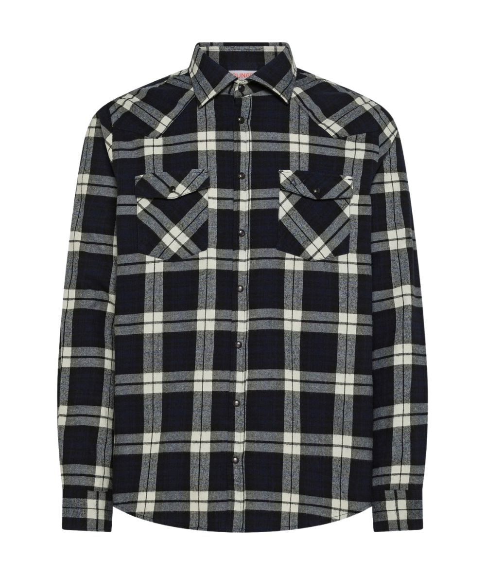 Sun68 Camicia a Quadri in Flanella S46105 Navy Blu Nero