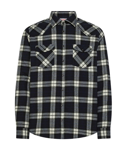 Sun68 Camicia a Quadri in Flanella S46105 Navy Blu Nero