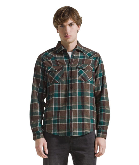 Sun68 Camicia a Quadri in Flanella S46105 Verde Verde Militare