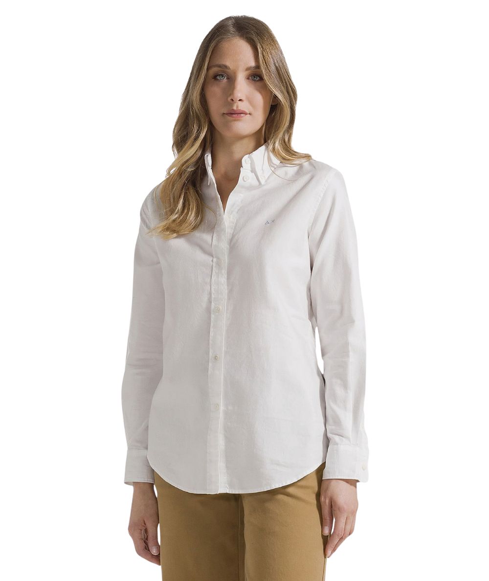 Sun68 Camicia di Cotone Botton Down S46201 Bianco