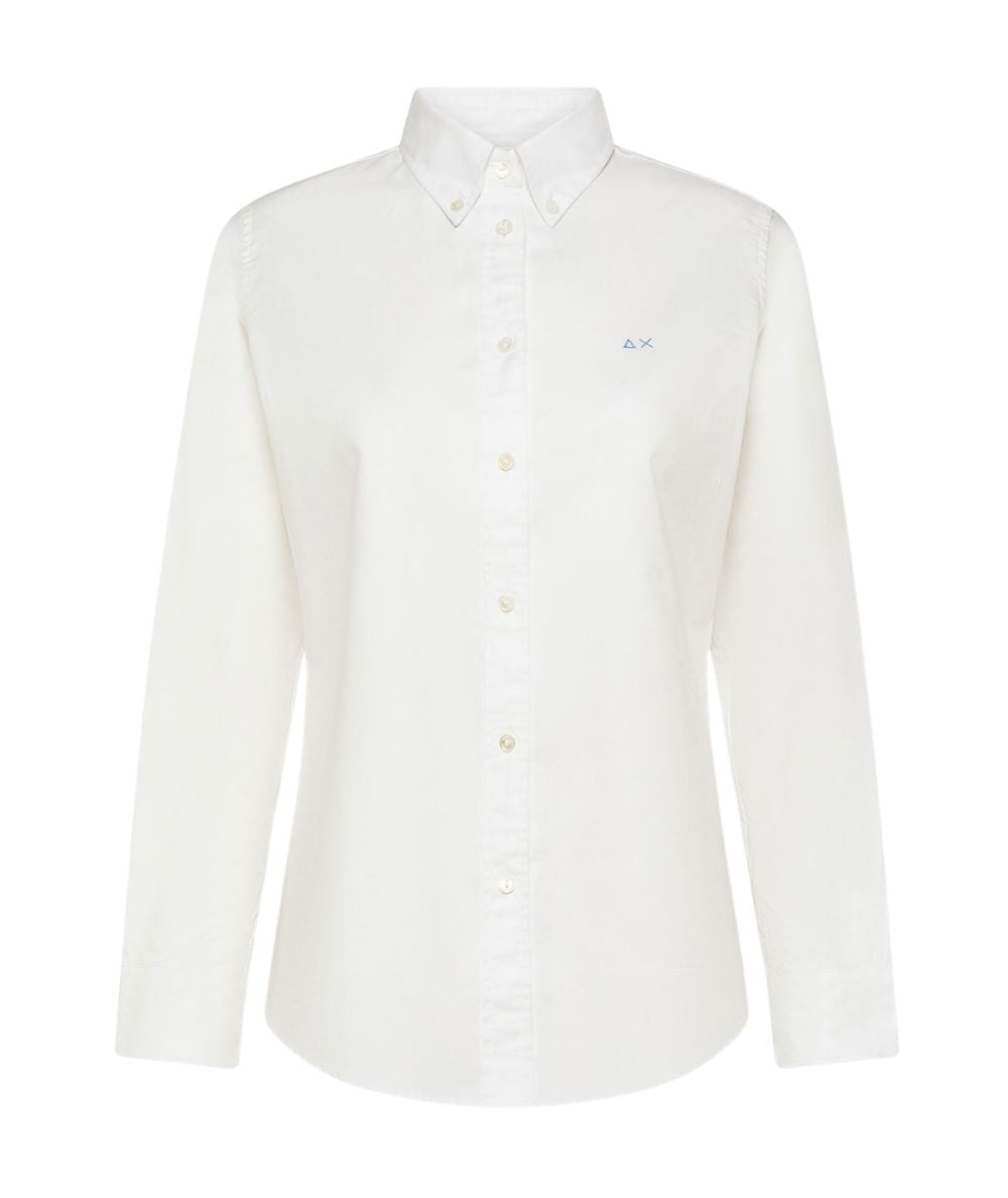 Sun68 Camicia di Cotone Botton Down S46201 Bianco