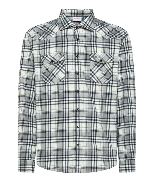 Sun68 Camicia in Fantasia Check S45109 Bianco Panna 