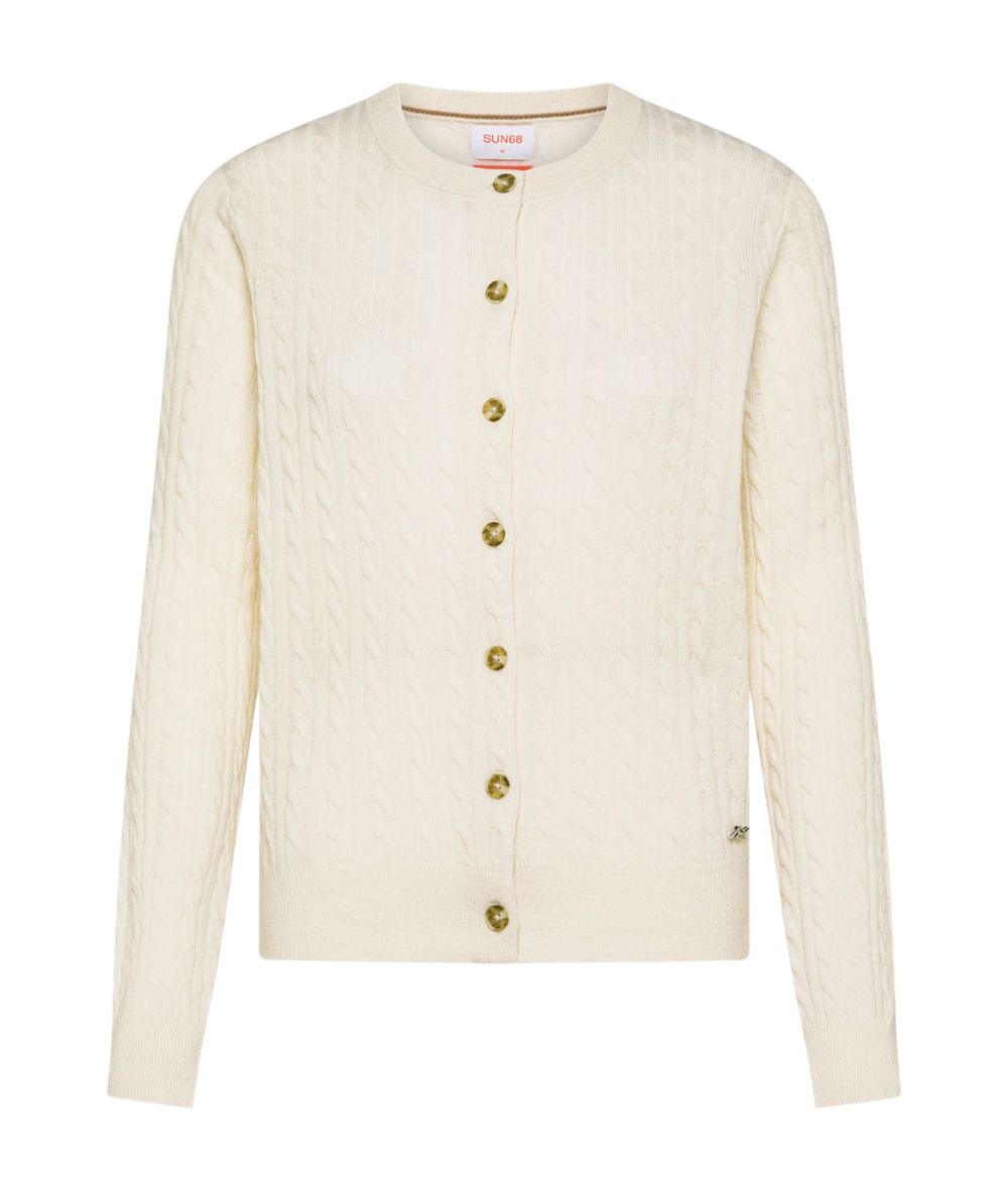 Sun68 Cardigan a Trecce in Lana e Cashmere K46243 Bianco