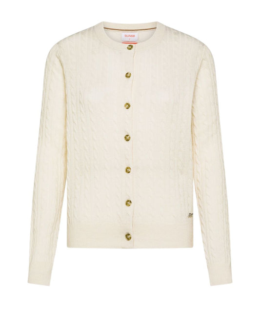 Sun68 Cardigan a Trecce in Lana e Cashmere K46243 Bianco