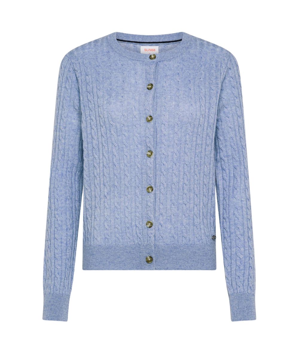 Sun68 Cardigan in Lana e Cashmere a Trecce K46243 Azzurro