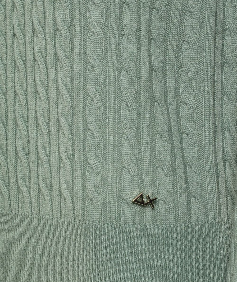Sun68 Cardigan in Lana e Cashmere a Trecce K46243 Verde Salvia
