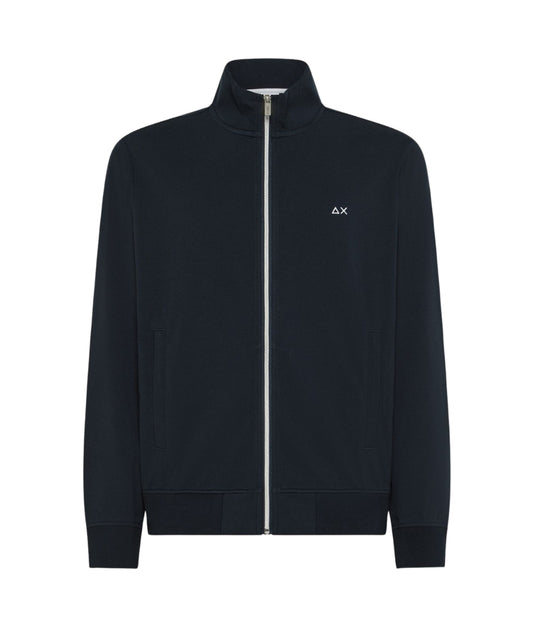 Sun68 Felpa a Collo Alto Full Zip in Cotone Piquet F36111 Blu Navy