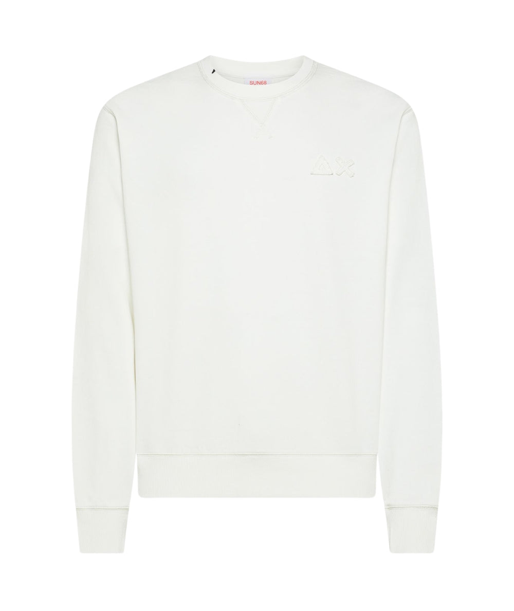 Sun68 Felpa a Gircollo in Cotone Vintage Washed F36120 Bianco Panna