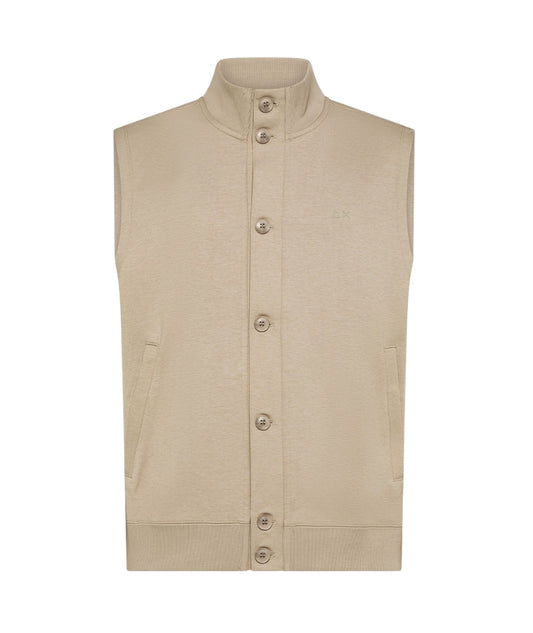 Sun68 Gilet Smanicato a Collo Alto in Felpa di Cotone F36134 Beige