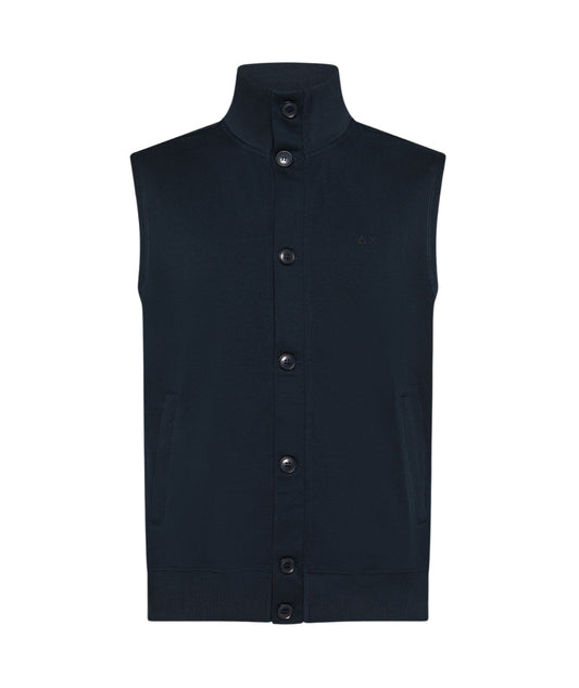 Sun68 Gilet Smanicato a Collo Alto in Felpa di Cotone F36134 Blu