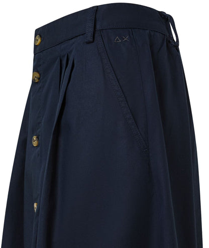 Sun68 Gonna Lunga con Pinces in Misto Cotone P36208 Blu Navy