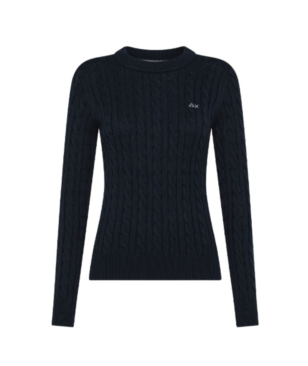 Sun68 Maglia Girocollo a Trecce K35224 Blu Navy 